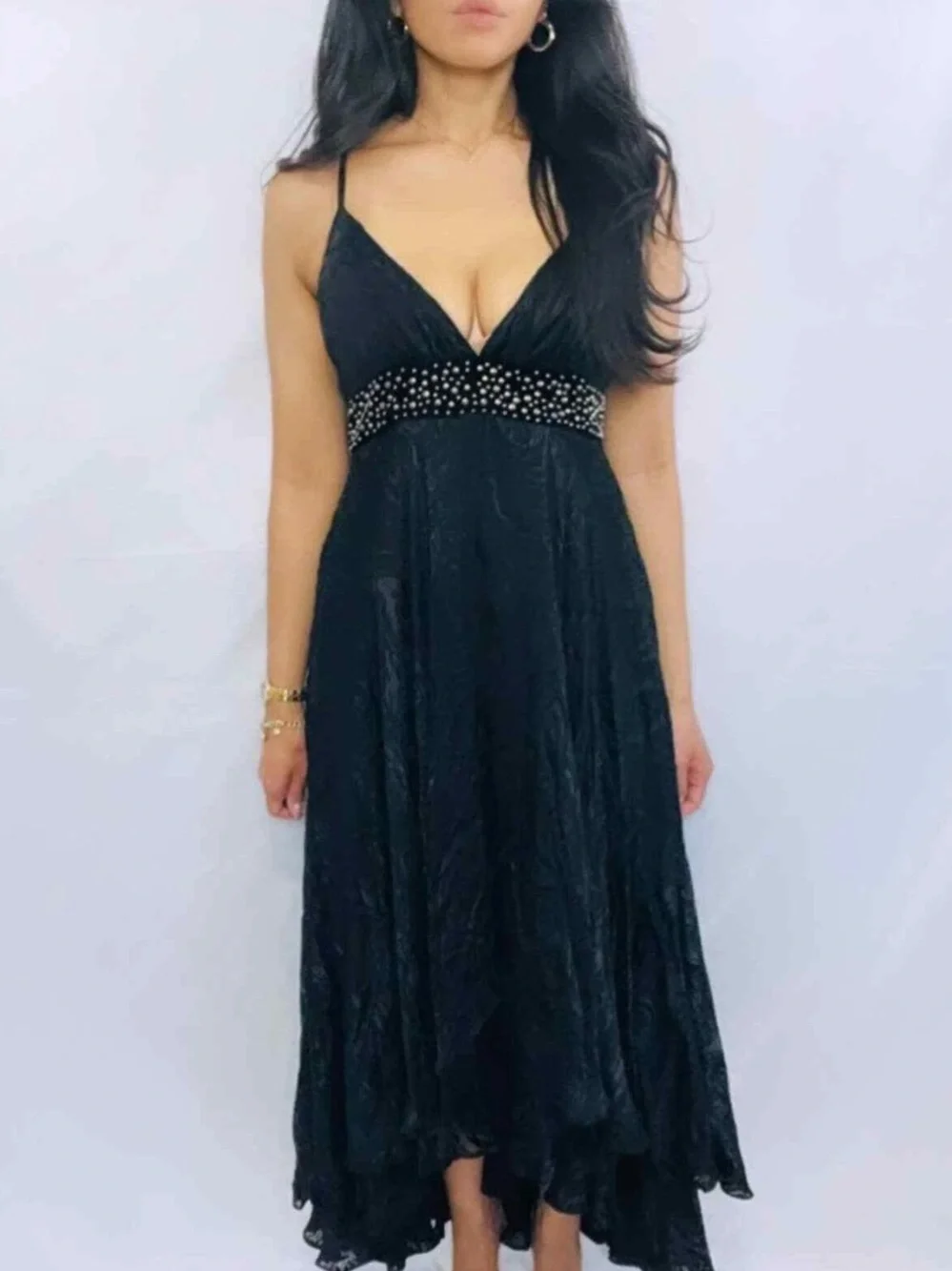 Y2K Bebe Black Studded High Low Formal Dress - Picture 3 of 9